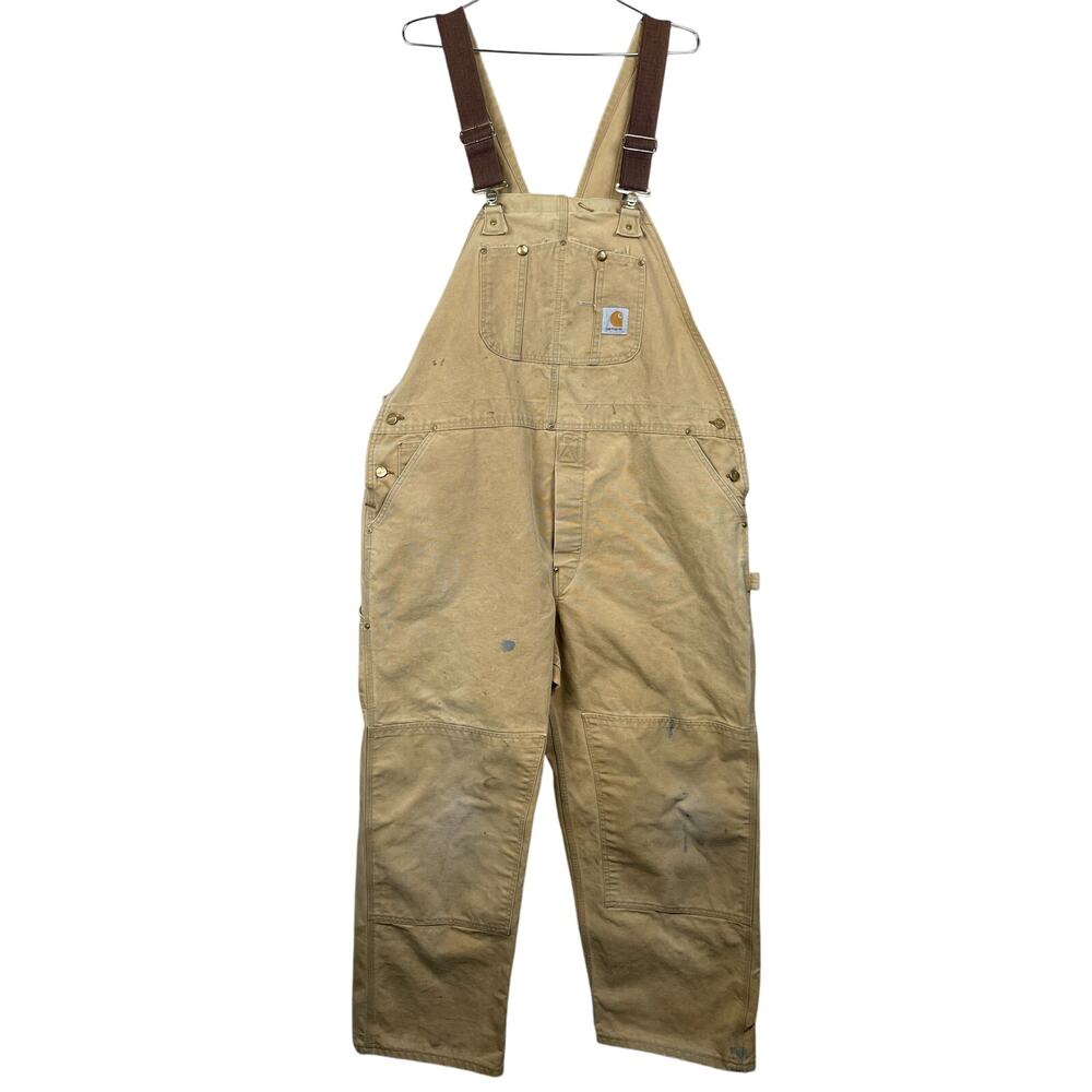 VTG Carhartt Overalls Double Knee‎ Bib Tan Duck Canvas Unlined Work 46x27 Actual
